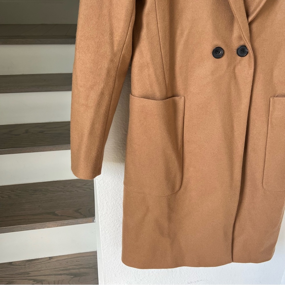 Zara Long Wool Overcoat in Camel Brown - Picture 3 of 6
